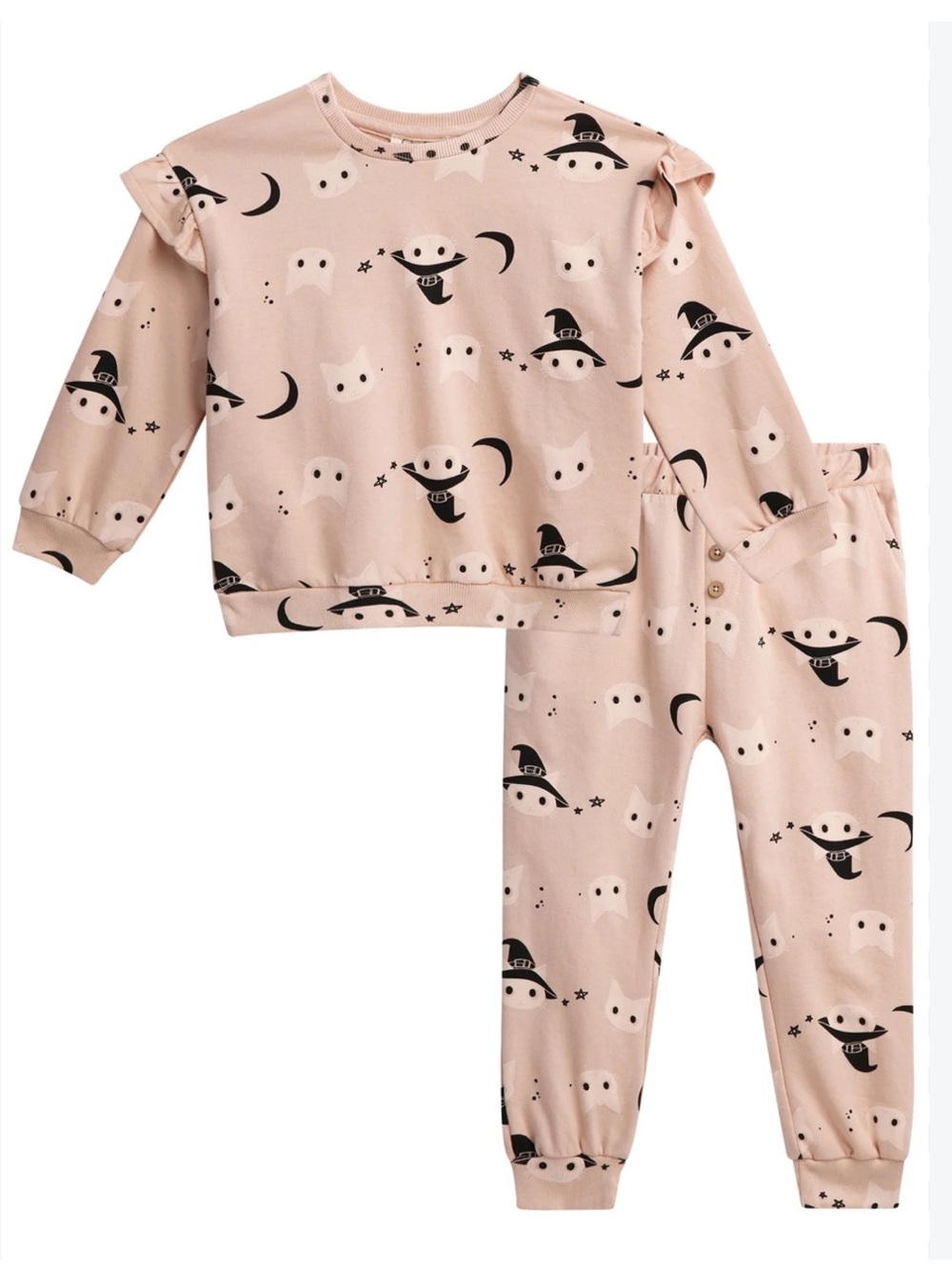 NWT Jessica Simpson Pale Pink Halloween Cat & Moon Jogger Set